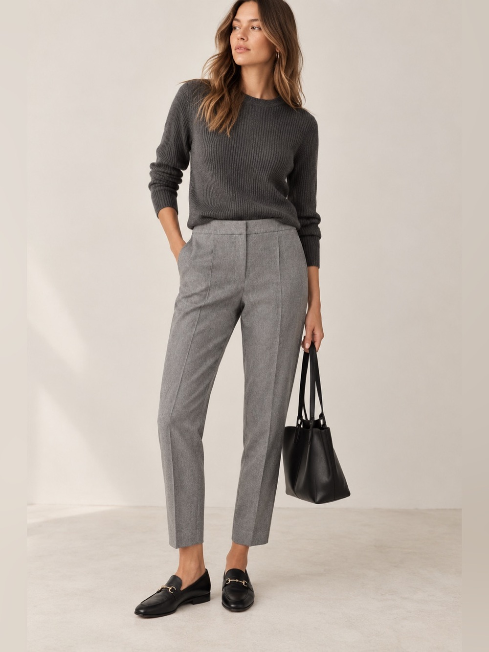 Theory City Pant New Pure Flannel Gray Wool Blend Ankle Pants 6